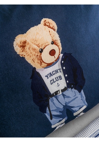 Lacivert Ayıcık Teddy Baskılı %100 Pamuklu Tek Kişilik Pike Seti 160 X 220 Cm Lacivert