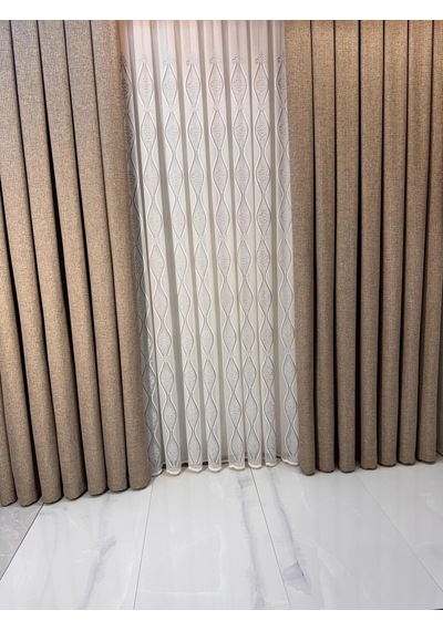 Nivemeshome Bade 7150 Bambu Gri 1/2,5 Pileli Tül Perde Apm Ekru