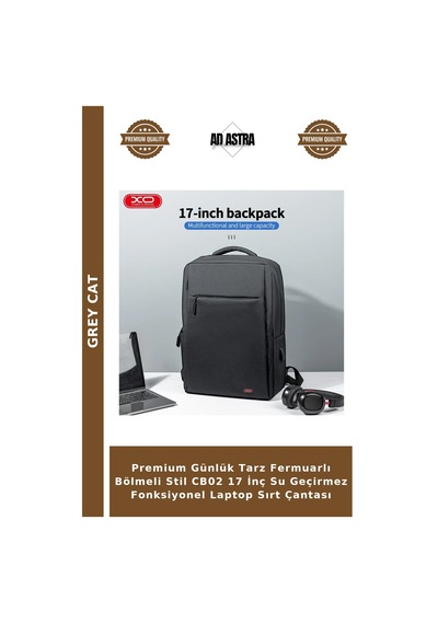 Premium Günlük Tarz Fermuarlı Bölmeli Stil Cb02 17 İnç Su Geçirmez Fonksiyonel Laptop Sırt Çantası Siyah