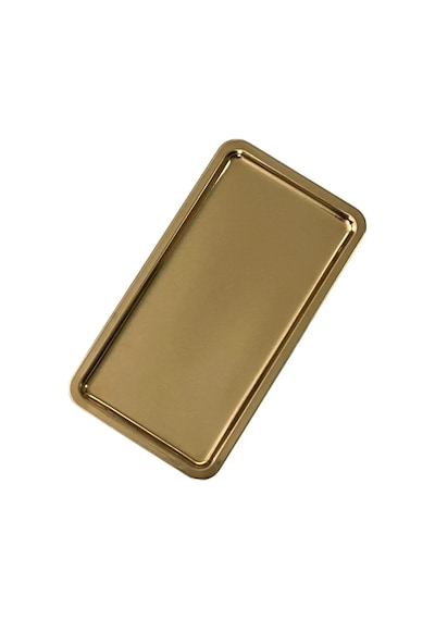 2 Adet Gold Geniş Dikdörtgen Metal Sunum Tepsisi 33x18 Cm Düz Çay Kahve Tatlı Servis Tepsisi Seti Altın