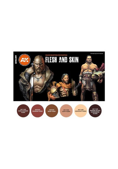 6x17 Ml. Ten Renkleri Figürler İçin Akrilik Maket Boyası Seti, Ak Interactive 11621 Standart