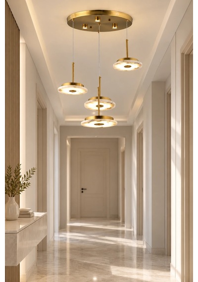 Modern Premium Gold Led Sarkıt Avize 4 Halkalı Modern Dekoratif Salon Yemek Odası Aydınlatma 85w