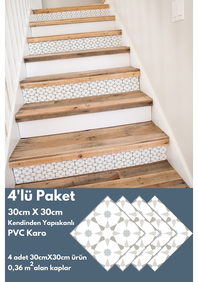 Technojet Kendinden Yapışkanlı Karo Pvc Mutfak Banyo Tezgah Kaplama Sticker 4adet 30cm 30cm