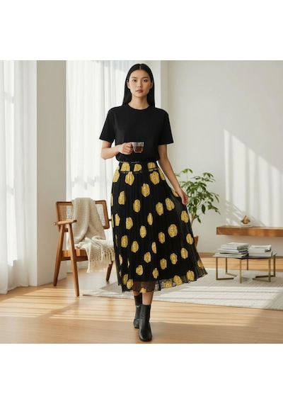 Eren Style Şifon Beli Lastikli Etek 95 Cm - 38-50 Sarı