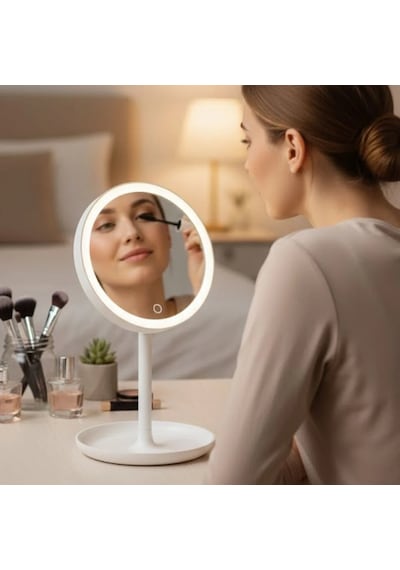 Led Işıklı Yuvarlak Makyaj Aynası Dokunmatik Ayarlanabilir Işık Tonlu, 360 Döner Masaüstü Profesyonel Mak Diğer