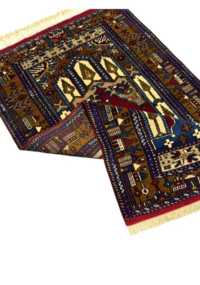 El Dokuma Sıfır Yahyalı Seccade 88x148 Kahve Kırmızı Kök Boya Yün Namazlık Kahverengi