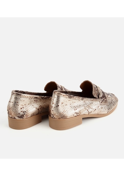 Hotiç Kadın Deri Gold Yılan Baskılı Klasik Loafer -