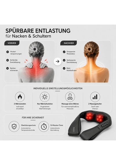 Zenet Kızılötesi Isıtmalı Boyun Masaj Aleti, Shiatsu Masaj Aleti Siyah