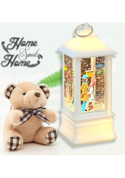 Sokak Lambası Romantik Aşıklar Işıklı Sim Kar Küresi & Mini Peluş Ayıcık