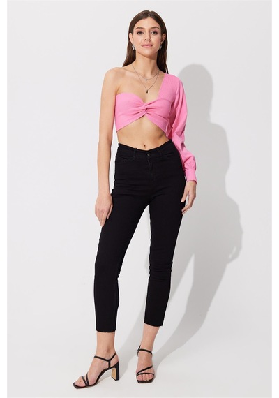 Sherin Pembe Tek Omuz Balon Kol Crop SWK4605PE-PEMBE