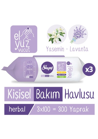 Sleepy Herbal Kişisel Bakım Havlusu 3x100 300 Yaprak 3'lü