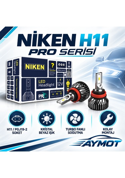 Niken H11 Pro Serisi Led Xenon Far Ampulü 6500k Güçlü Beyaz Işık -