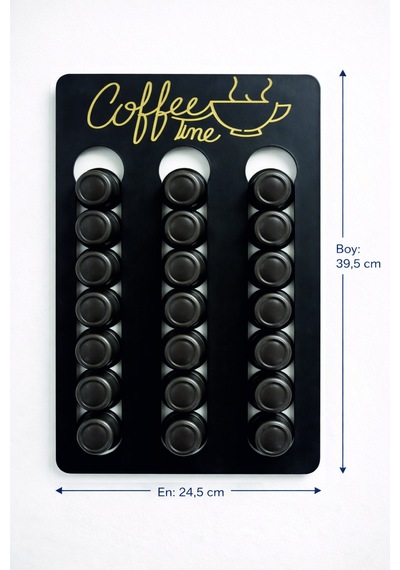 Kapsül Kahve Tutucu Stand Coffee Time Yazılı Mdf Duvar Organizer 21 Kapsül Kapasite Diğer