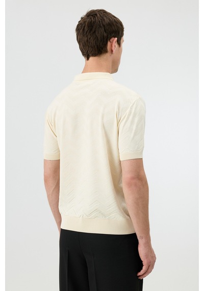 Antioch Zigzag Desenli Polo Yaka Triko Erkek T-shirt Krem