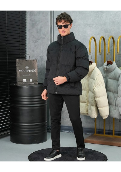 Modefendi Yüksek Kalite Oversize Elyaf Yapılı Kadife Mont Siyah