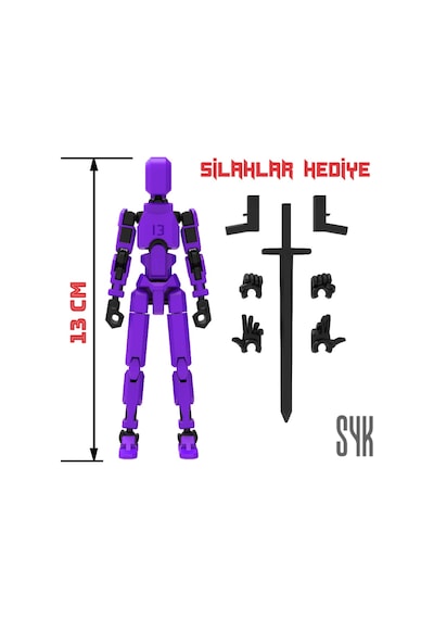 Robot 13 Dummy Mor Siyah Tüm Eklemleri Hareketli Aksiyon Figürü Oyuncak