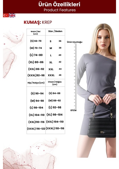 Zedefx Kadın Tek Omuz Bodycon Elbise Gri