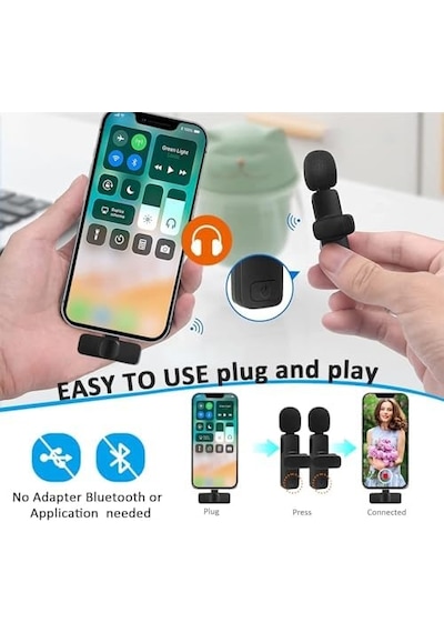 Infomax 2 Li Kablosuz Yaka Mikrofonu İphone Uyumlu Tak Çalıştır Lightning Alıcılı Gürültü Azaltma Video Çekim & Canlı Yayın İçin