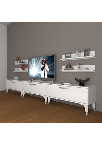 Decoraktiv Eko 270r Slm Silver Tv Ünitesi Tv Sehpası Parlak Beyaz
