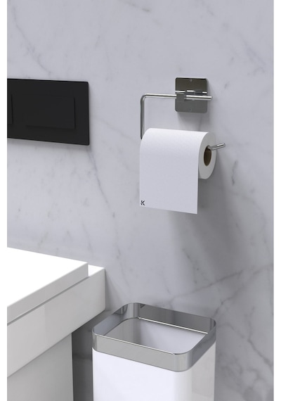 Karteya Yapışkanlı Gümüş Wc Kağıtlık Ve Rulo Havluluk Banyo Mutfak 2'li Set Krom