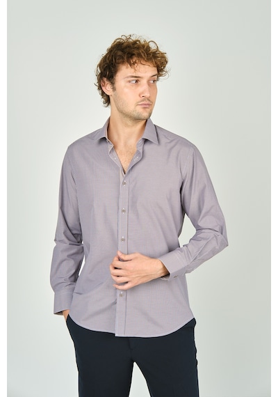 De Leone Erkek Slim Fit Ekoseli Uzun Kollu %100 Pamuk Gömlek 2062 Kahverengi Kahverengi