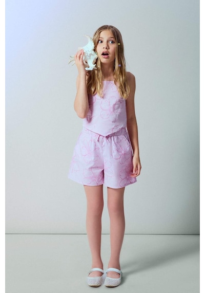 Defacto Regular Fıt Poplin Çiçekli Pembe Şort Kız Çocuk I0123a826hspn614 Pembe-pn614