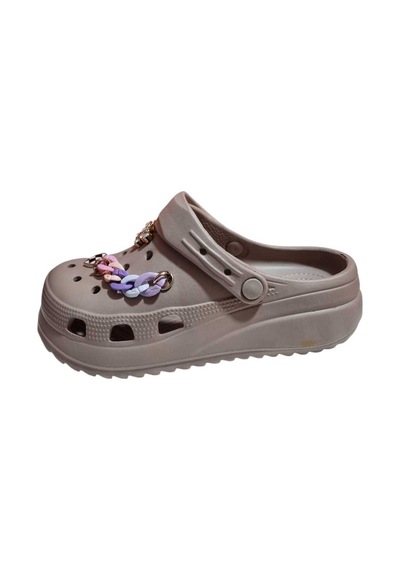 Kadın Zincirli Taşlı Cross Terlik Camel - Kalpli