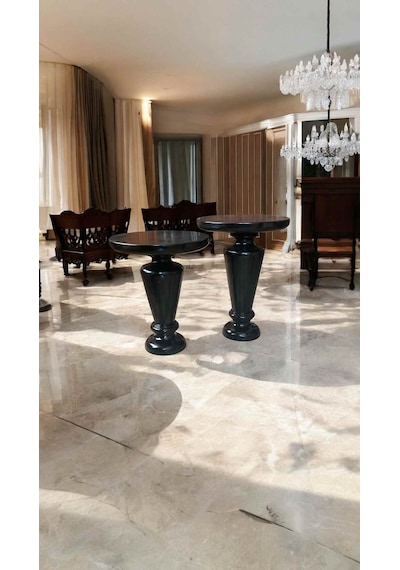 Siyah Ahşap 2 Li Fitilli Mantar Yan Sehpa Seti Modern Fiskos