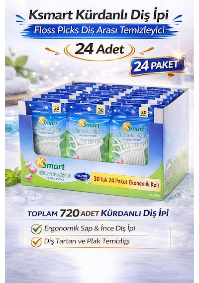 Ksmart Kürdanlı Diş İpi 30 Adet Floss Picks Diş Arası Temizleyici 24 Paket