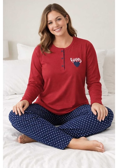 Tenra Geniş Kesim Kadın Pijama Takımı %100 Pamuk Kırmızı