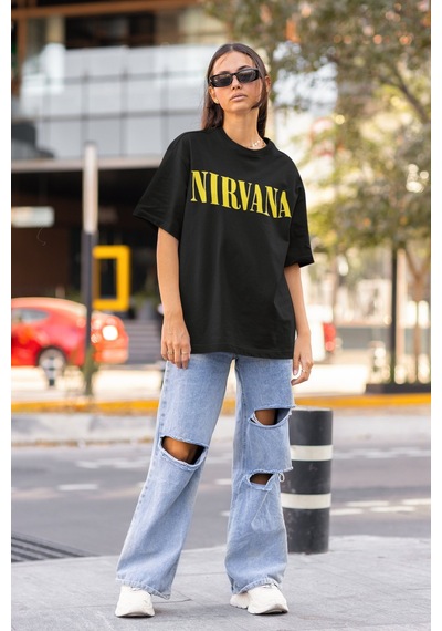 Tasarım Nirvana Rock Metal Sırt Baskılı Unisex Oversize Müzik Gru Siyah