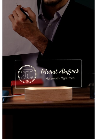 Öğretmenler İçin Kişiye Özel Masa İsimliği Masif Ahşap Tabanlı Usb Kablolu Pleksi Led Gece Lambası