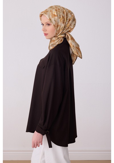 Belli Çiçek Desen İpek Twill Eşarp - 2026 İlkbahar-yaz T 4319 Hardal