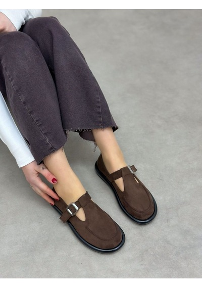 Erva'nın Butiği Kahve Süet Olivia Toka Detaylı Kadın Loafer-6001