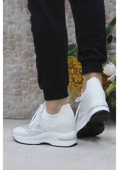 Fort Guja 24k304 Beyaz Taş Detaylı Kalın Taban Sneaker Kadın Ayakkabı 001