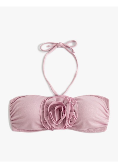 Koton Straplez Bikini Üstü Gül Aplike Detaylı Askı Detaylı Pedli Pembe 4sak10126mm