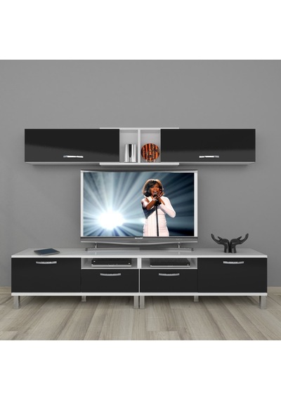 Decoraktiv Eko 5220 Mdf Krom Ayaklı Tv Ünitesi Tv Sehpası Beyaz - Siyah
