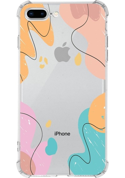 Apple Uyumlu iPhone 8 Plus Köşe Korumalı Antişok Kapak Karışık Renkler Tasarımlı Şeffaf Kılıf