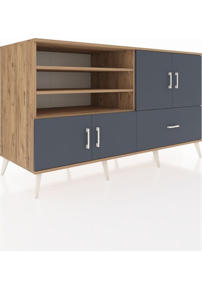 Kronos Konsol 5 Raflı Tek Çekmeceli 4 Kapaklı 176x59x99 Çam-antra Çam-antrasit