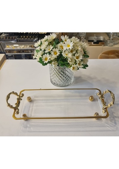 Misscocohome Metal Kulplu Kristal Servis Tabağı Meze Tabağı Altın