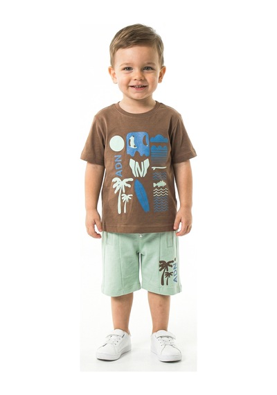 Xo Kids Erkek Çocuk Yazlık 2li Alt Üst Takım Tişort + Şort 2-7 Yaş 3224 Kahverengi