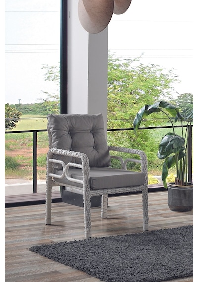Rio Rattan Bahçe Balkon Oturma Takımı 2+1+1+camlı Masa Kemik Rengi Kemik