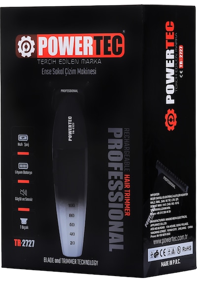 Powertec TR-4100 & TR-2727 Profesyonel Tıraş Makinesi 2'li Set Erkek Bakım Seti Makas Hediyeli 4 Saat Siyah