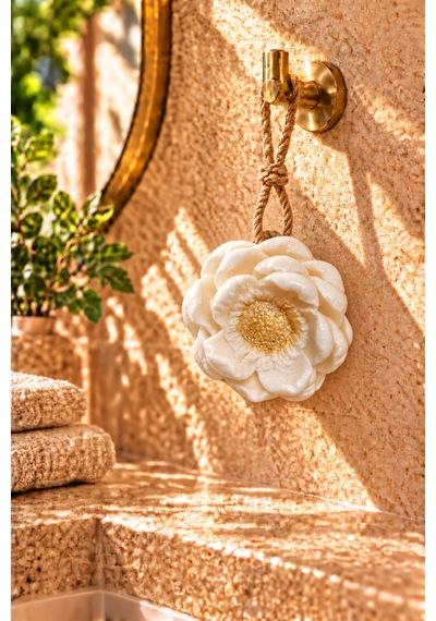 Dekoratif Kokulu Sabun & Peeling Etkili Asılabilir Dekoratif Banyo Sabunu & Beyaz Nilüfer Şekilli Katı Sabun 8x8 Cm - 938307076 Diğer