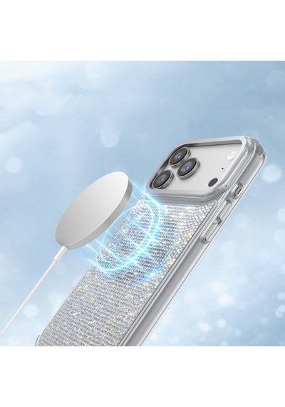 İphone 17 Pro Kılıf M-safe Özellikli El İşlemeli Swarovski Taşlı Zore Paris Riva Sert Pc Kapak Gümüş