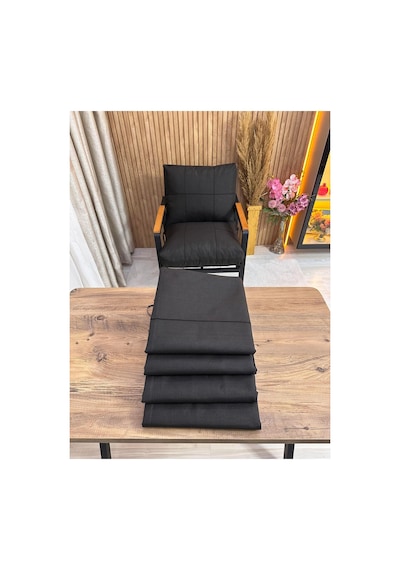 Outdoor Kumaş,bahçe Minderi,balkon Minderi,koruyucu Kılıf , 2-1-1 Takıma Uygun 4 Adet Pofuduk Model ,minder Kılıfı Siyah