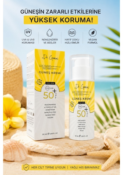 Dr. Genius 50+ Spf Çok Yüksek Korumalı Yaşlanma Ve Leke Karşıtı Yüz Güneş Kremi - 50 Ml