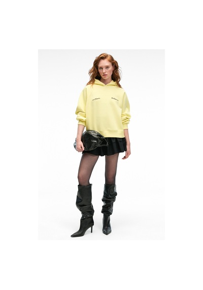 Grımelange ORINQUE Kadın Kapüşonlu Baskı ve Nakış Detaylı Oversize Sarı Sweatshirt