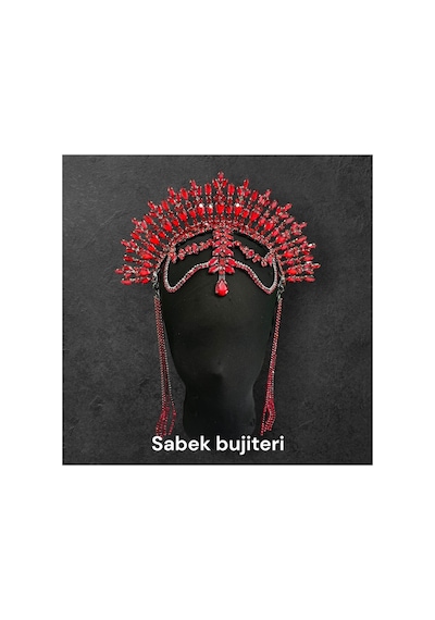 Royal Veil-alınlıklı After Party Gelin Tacı,kına,nişan,söz,after,bride,party Taç Kırmızı - 735420606 Kırmızı