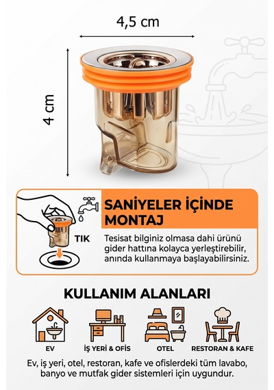 Çekvalfli Gider Adaptörü Koku Geri Akış Önleyici Silikon Lavabo Banyo Mutfak Gider Tapası
